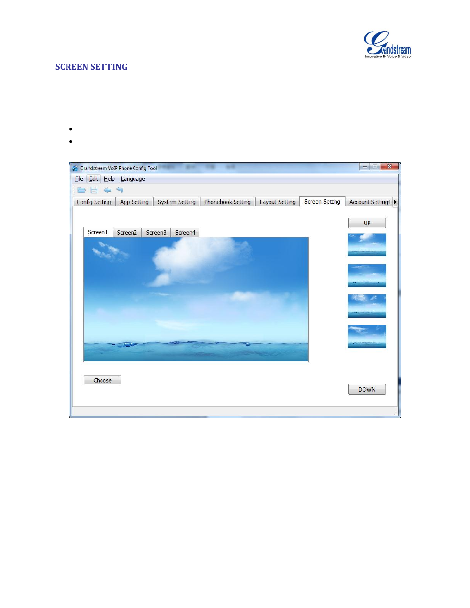 Screen setting, Figure 8: screen setting interface | Grandstream GXV3175 GUI Customization Guide User Manual | Page 11 / 14