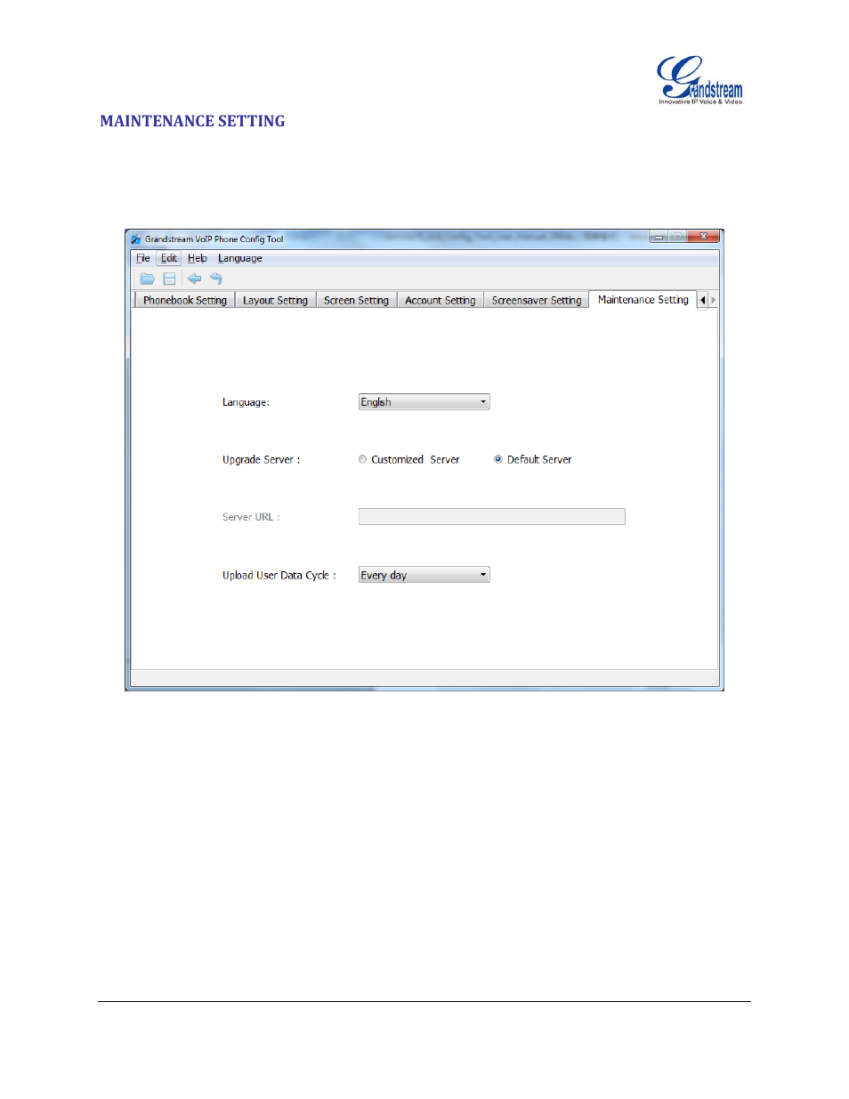 Maintenance setting, Figure 11: maintenance setting interface | Grandstream GXV3175 GUI Customization Guide User Manual | Page 14 / 14