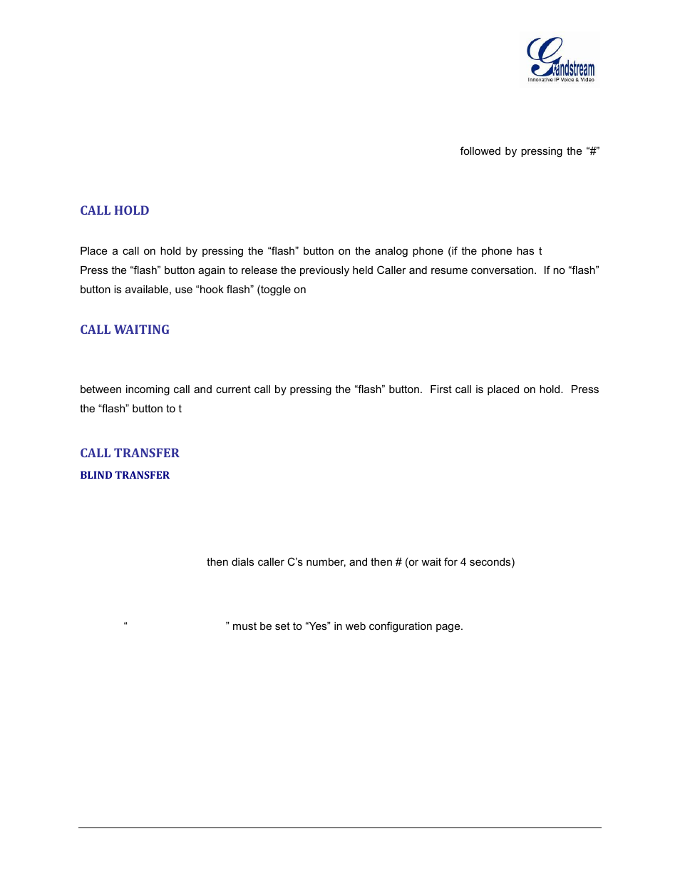 Call hold, Call waiting, Call transfer | Blind transfer | Grandstream GXW42xx User Manual User Manual | Page 26 / 64