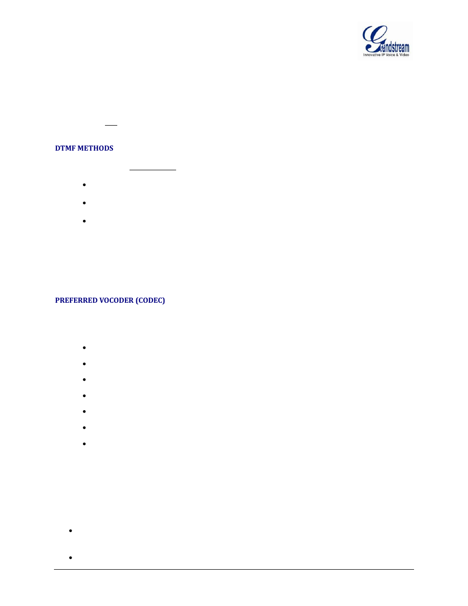Dtmf methods, Preferred vocoder (codec) | Grandstream GXW42xx User Manual User Manual | Page 35 / 64