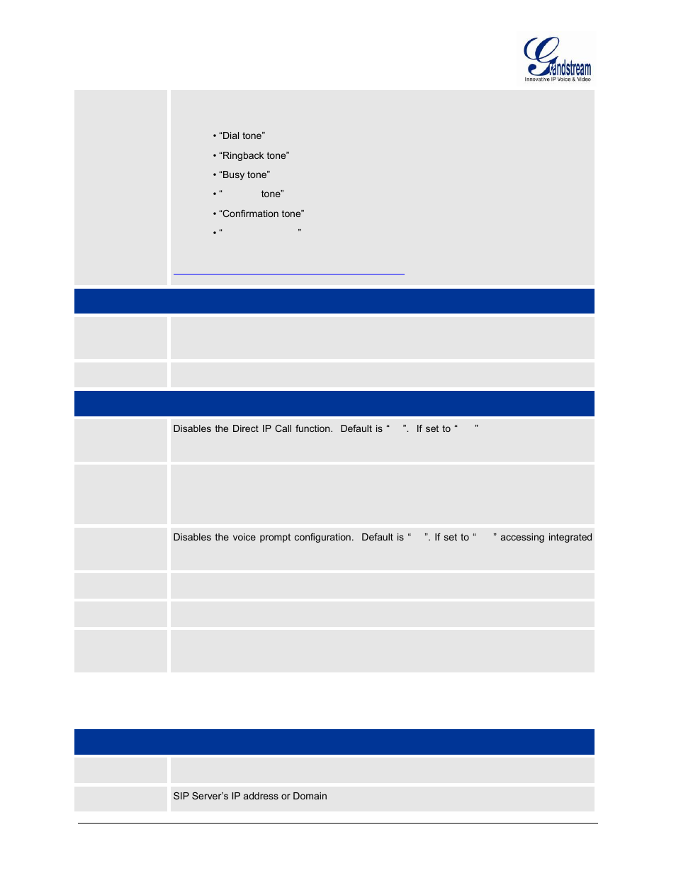 Table 10: profiles, Display language, Prompt dial tone code | Grandstream GXW42xx User Manual User Manual | Page 43 / 64