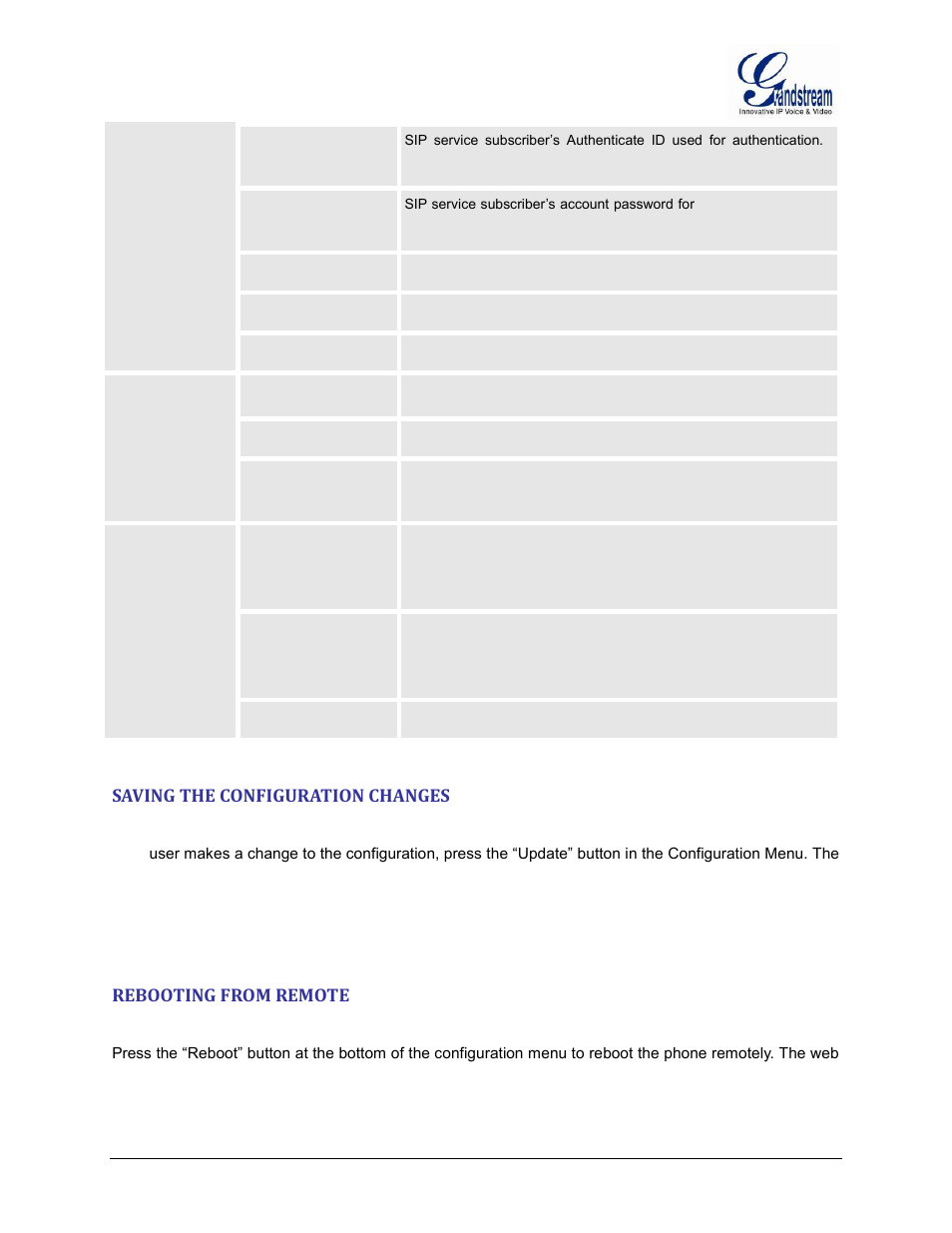 Saving the configuration changes, Rebooting from remote, Request uri routing id | Grandstream GXW42xx User Manual User Manual | Page 56 / 64