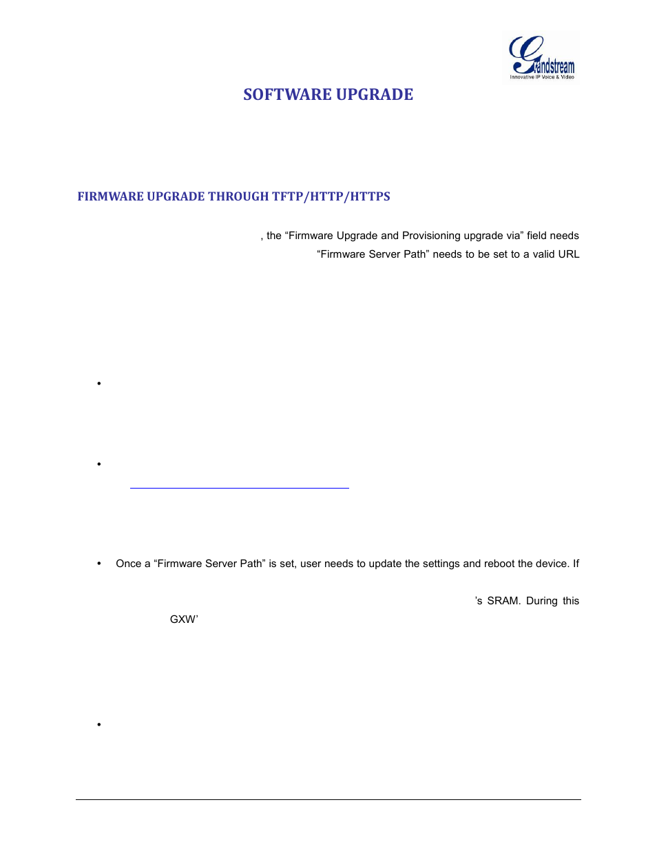Software upgrade, Firmware upgrade through tftp/http/https | Grandstream GXW42xx User Manual User Manual | Page 59 / 64