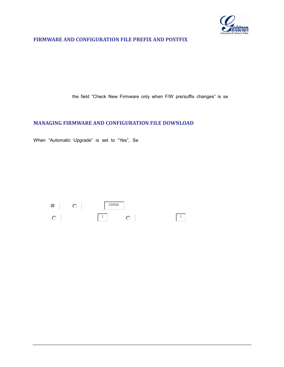 Firmware and configuration file prefix and postfix, Managing firmware and configuration file download | Grandstream GXW42xx User Manual User Manual | Page 61 / 64
