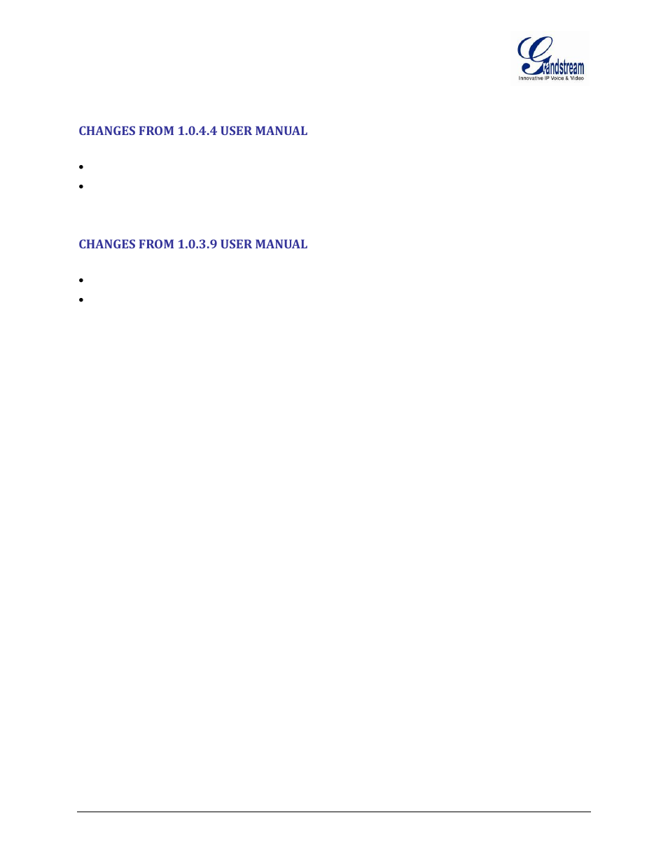 Changes from 1.0.4.4 user manual, Changes from 1.0.3.9 user manual | Grandstream GXW42xx User Manual User Manual | Page 8 / 64