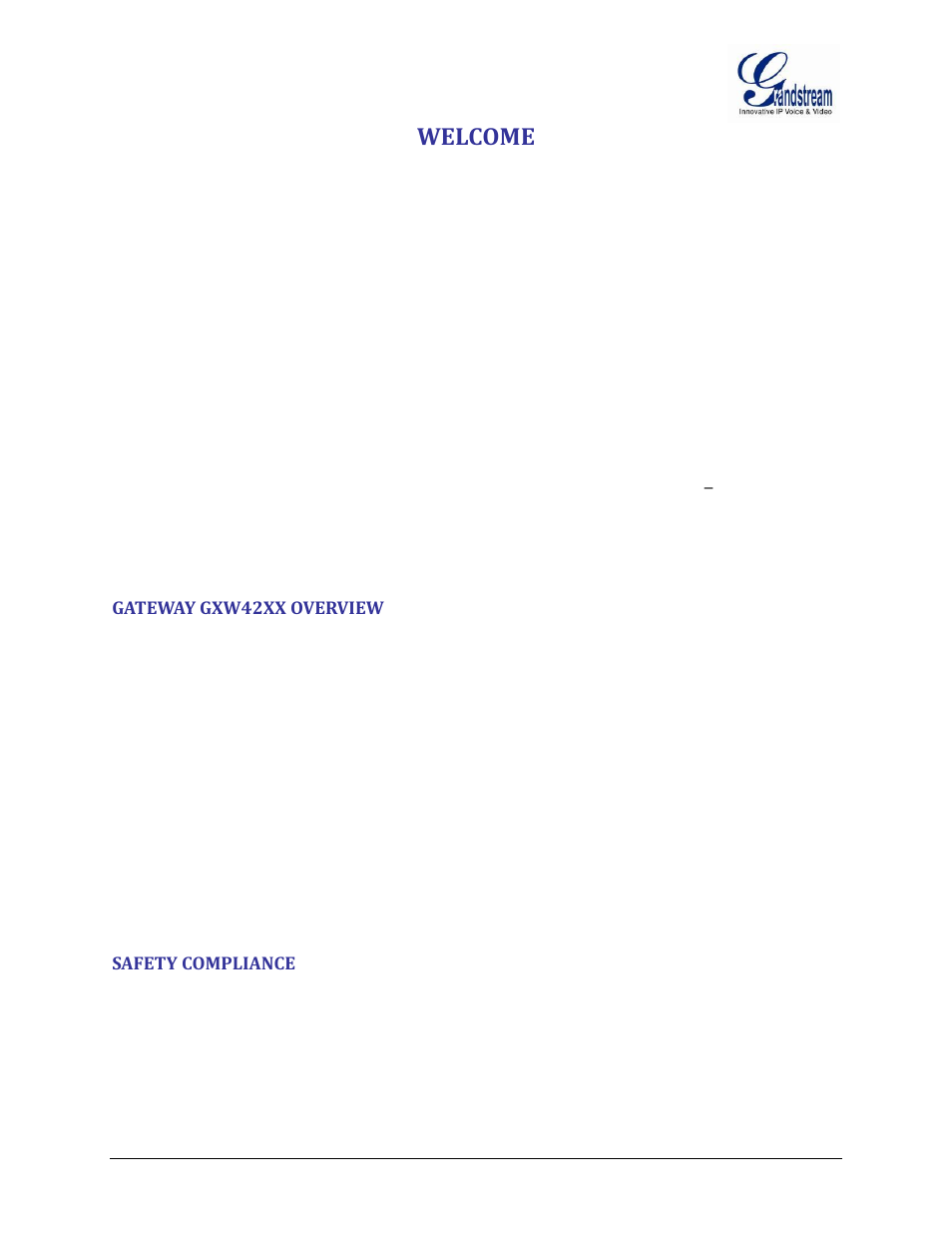 Welcome, Gateway gxw42xx overview, Safety compliance | Grandstream GXW42xx User Manual User Manual | Page 9 / 64