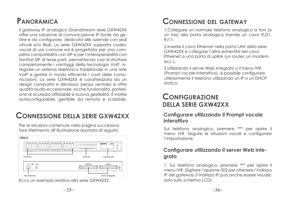 Onfigurazione della serie gxw42xx, Onnessione della serie gxw42xx | Grandstream GXW42xx Quick Installation Guide User Manual | Page 19 / 23
