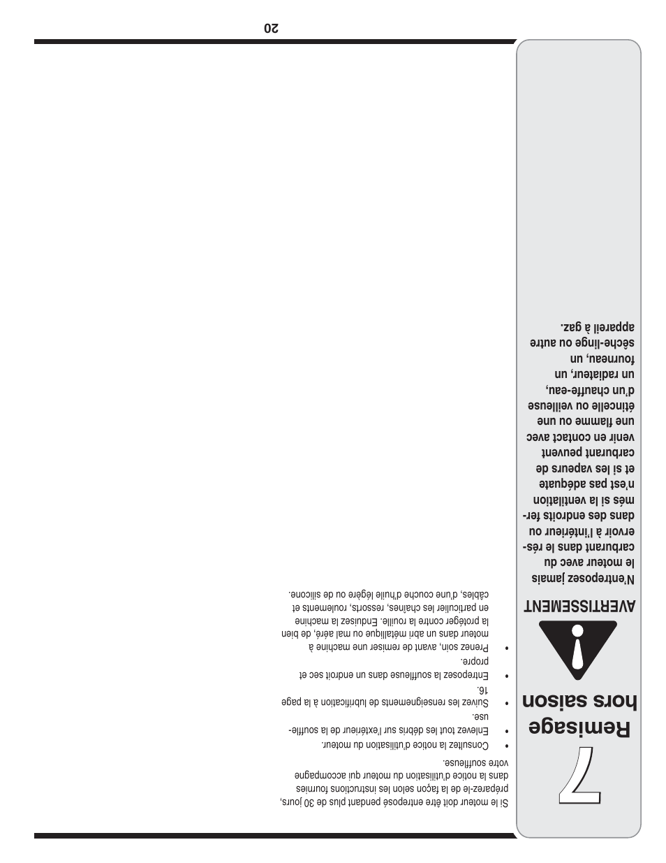 Remisag e hors saison, Aver tissement | Cub Cadet OEM-390-679 User Manual | Page 37 / 56