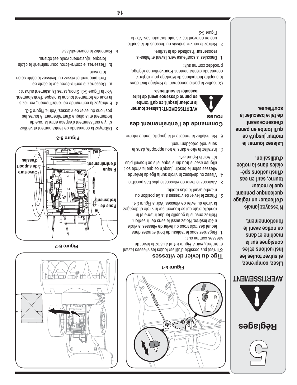 Réglag es, Aver tissement | Cub Cadet OEM-390-679 User Manual | Page 43 / 56