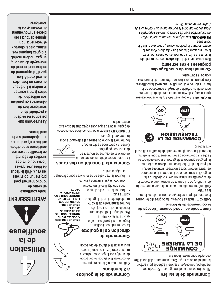 Utilisation de la souffleuse, Aver tissement | Cub Cadet OEM-390-679 User Manual | Page 46 / 56