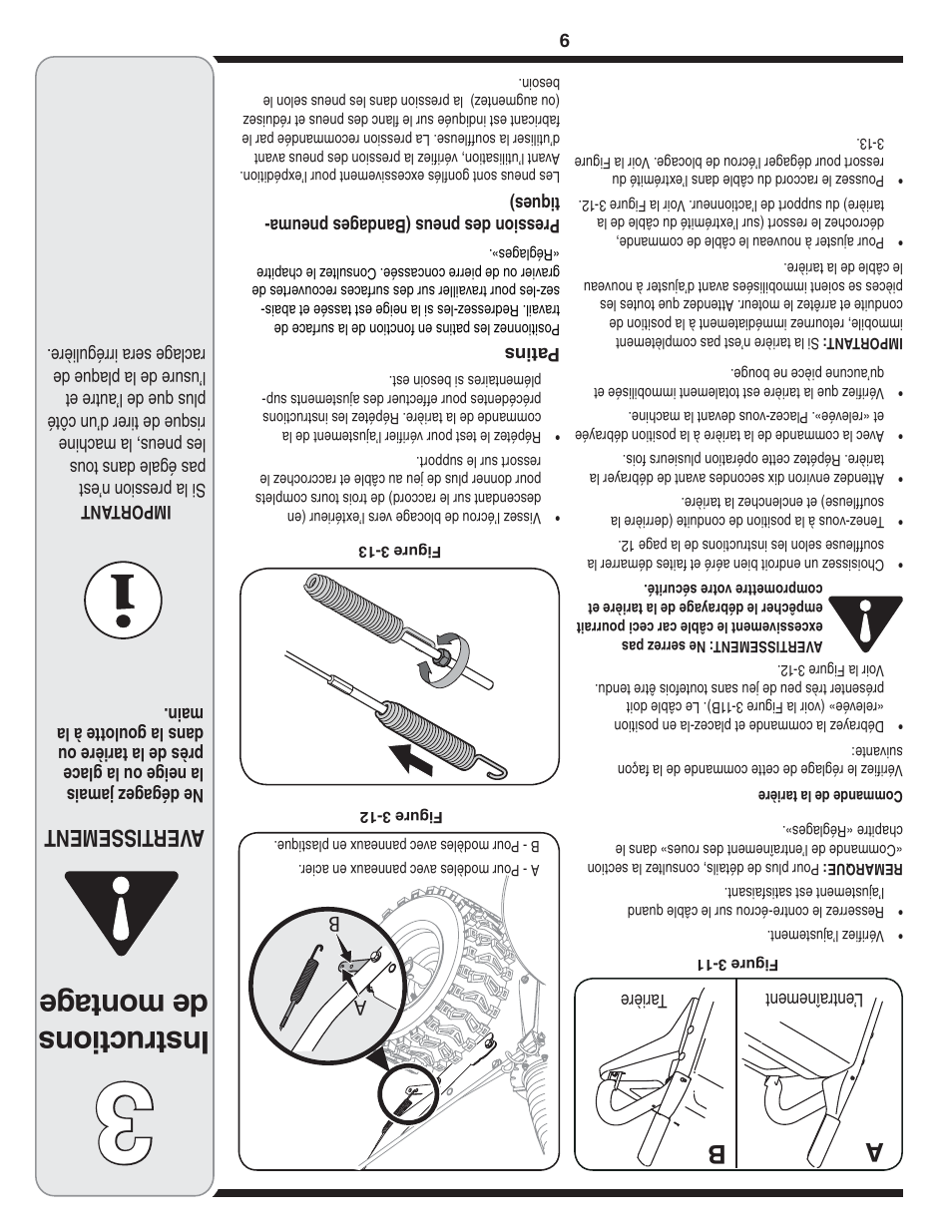 Ins tru ctio ns de montage, Aver tissement | Cub Cadet OEM-390-679 User Manual | Page 48 / 56
