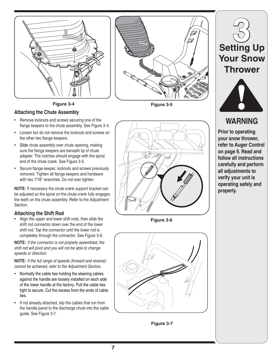 Setting up your snow thrower, Warning | Cub Cadet OEM-390-679 User Manual | Page 7 / 56