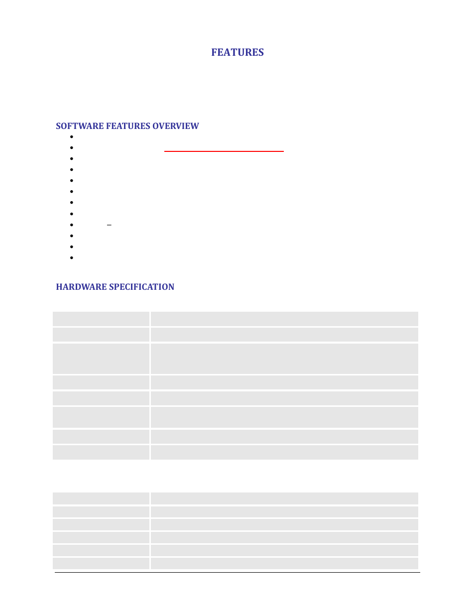 Features, Software features overview, Hardware specification | Grandstream GXW410x User Manual User Manual | Page 11 / 32