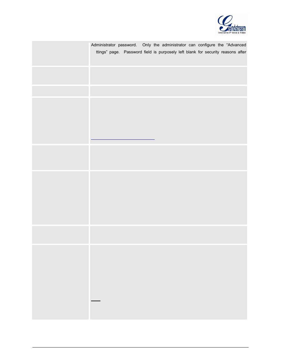 Table 9: advanced settings | Grandstream GXW400x User Manual User Manual | Page 37 / 62