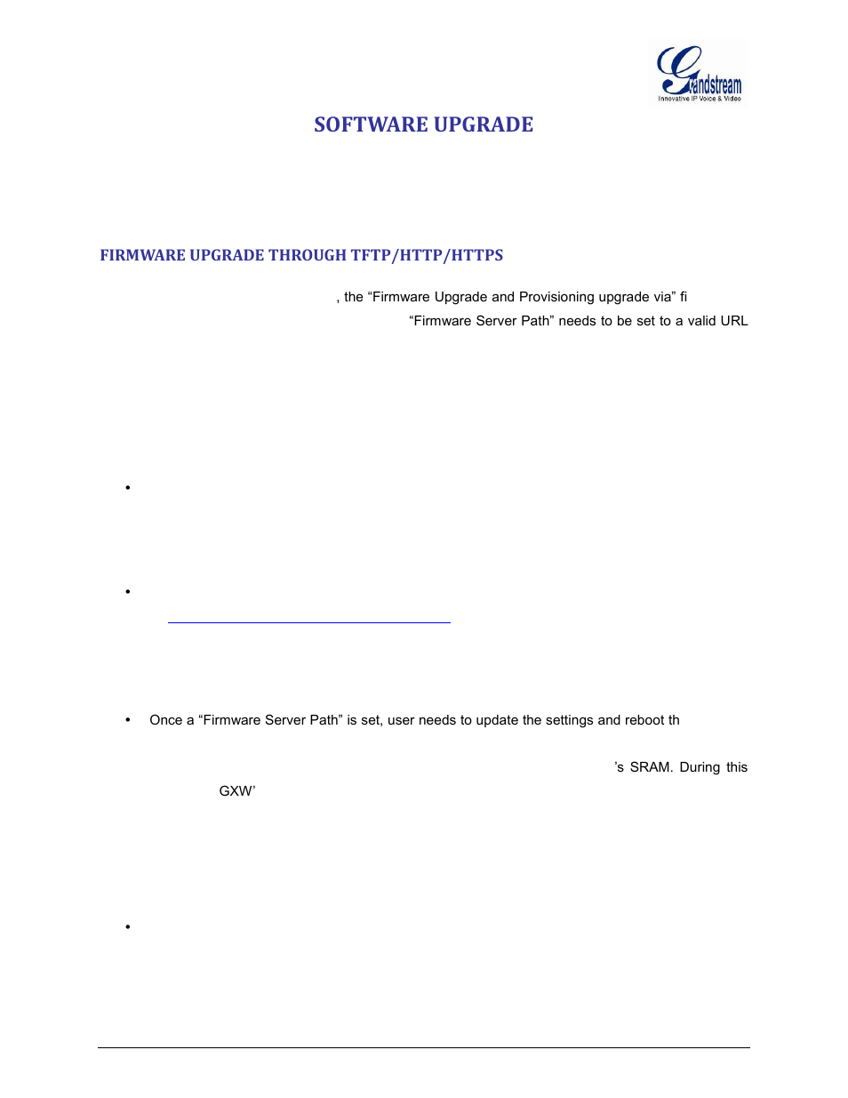 Software upgrade, Firmware upgrade through tftp/http/https | Grandstream GXW400x User Manual User Manual | Page 57 / 62