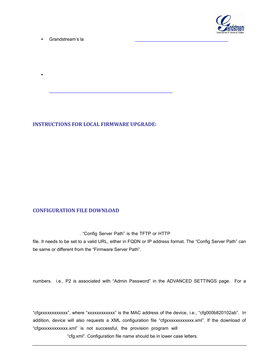 Instructions for local firmware upgrade, Configuration file download | Grandstream GXW400x User Manual User Manual | Page 58 / 62