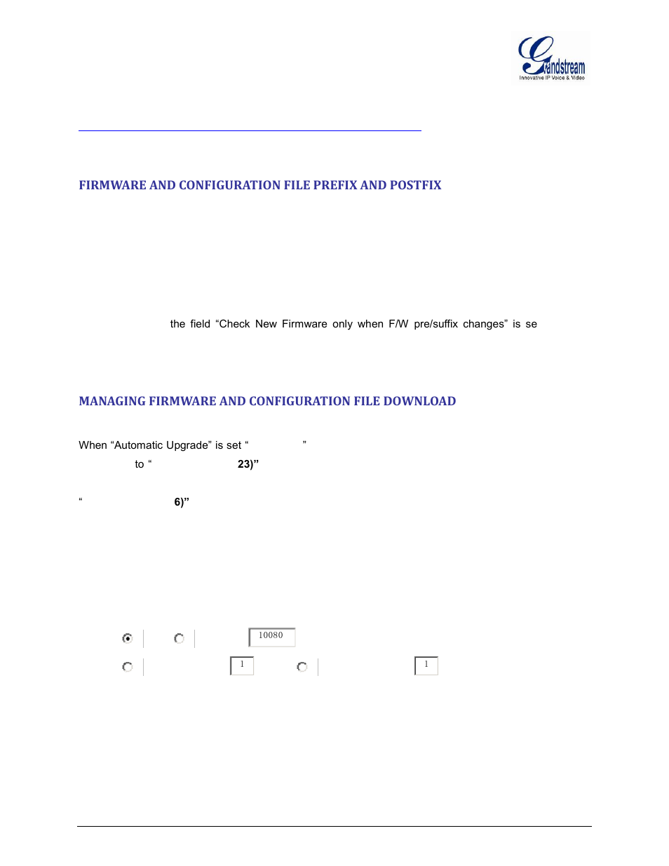 Firmware and configuration file prefix and postfix, Managing firmware and configuration file download | Grandstream GXW400x User Manual User Manual | Page 59 / 62