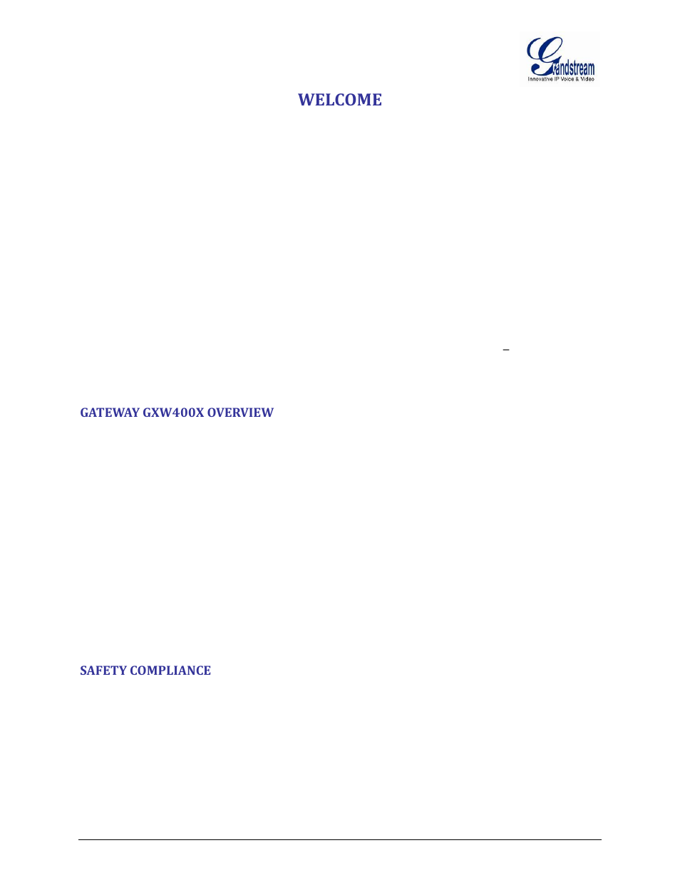 Welcome, Gateway gxw400x overview, Safety compliance | Grandstream GXW400x User Manual User Manual | Page 9 / 62