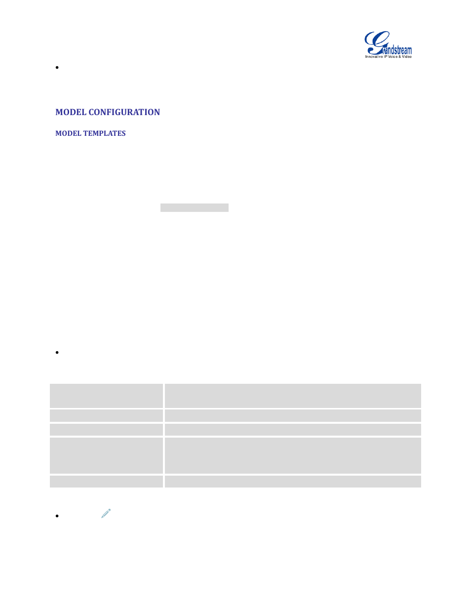 Model configuration, Model templates, Table 33: create new model template | Grandstream UCM6100 User Manual for 1.0.9.25 User Manual | Page 105 / 306