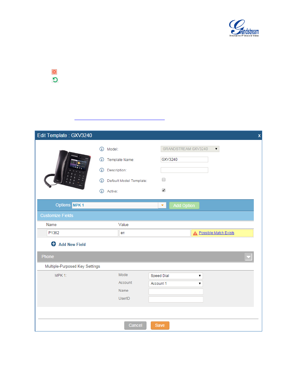 Figure 65: edit model template | Grandstream UCM6100 User Manual for 1.0.9.25 User Manual | Page 106 / 306