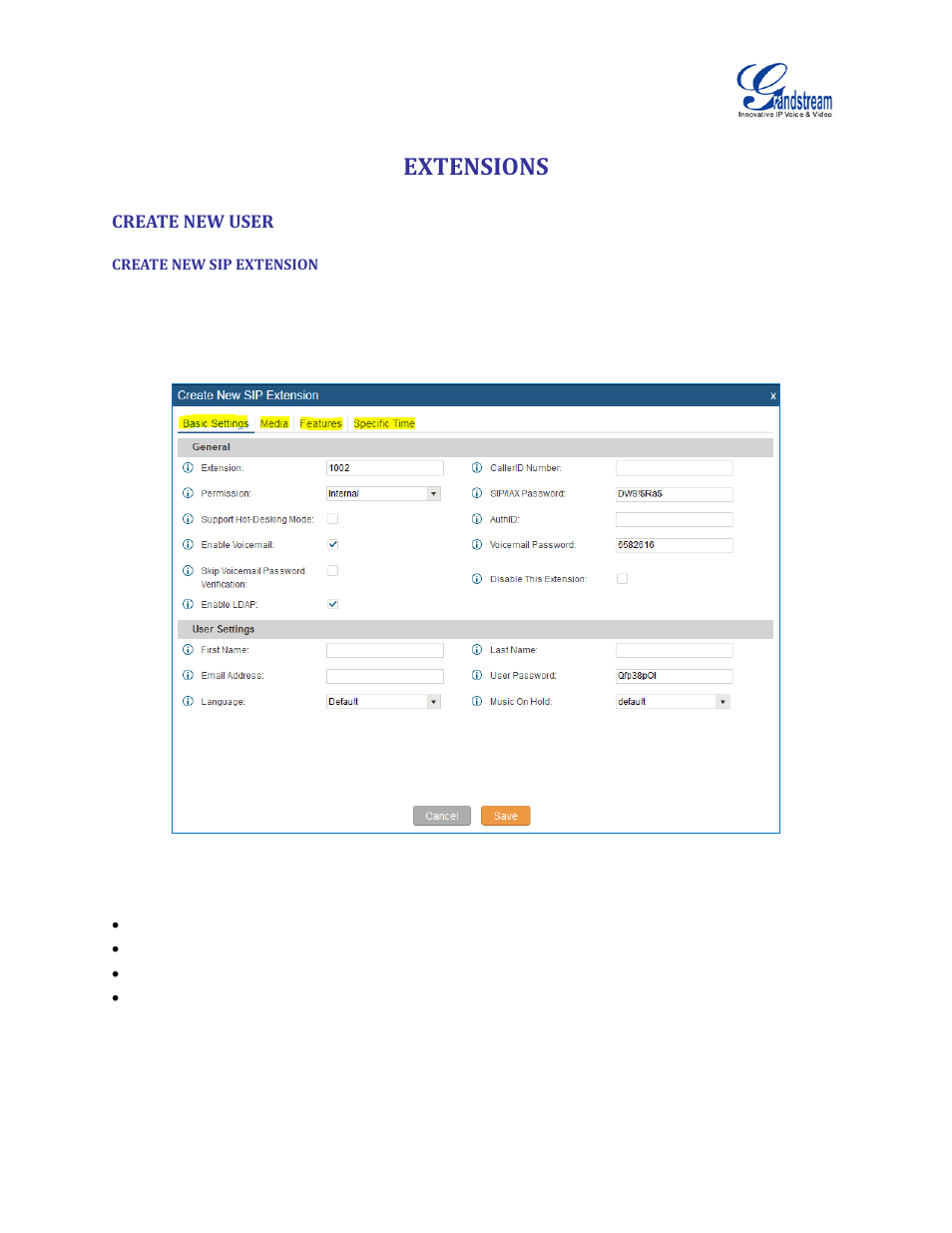 Extensions, Create new user, Create new sip extension | Figure 80: create new device | Grandstream UCM6100 User Manual for 1.0.9.25 User Manual | Page 120 / 306