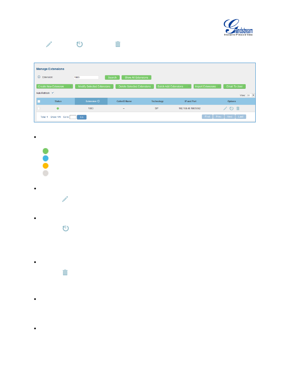 Figure 81: manage extensions | Grandstream UCM6100 User Manual for 1.0.9.25 User Manual | Page 141 / 306