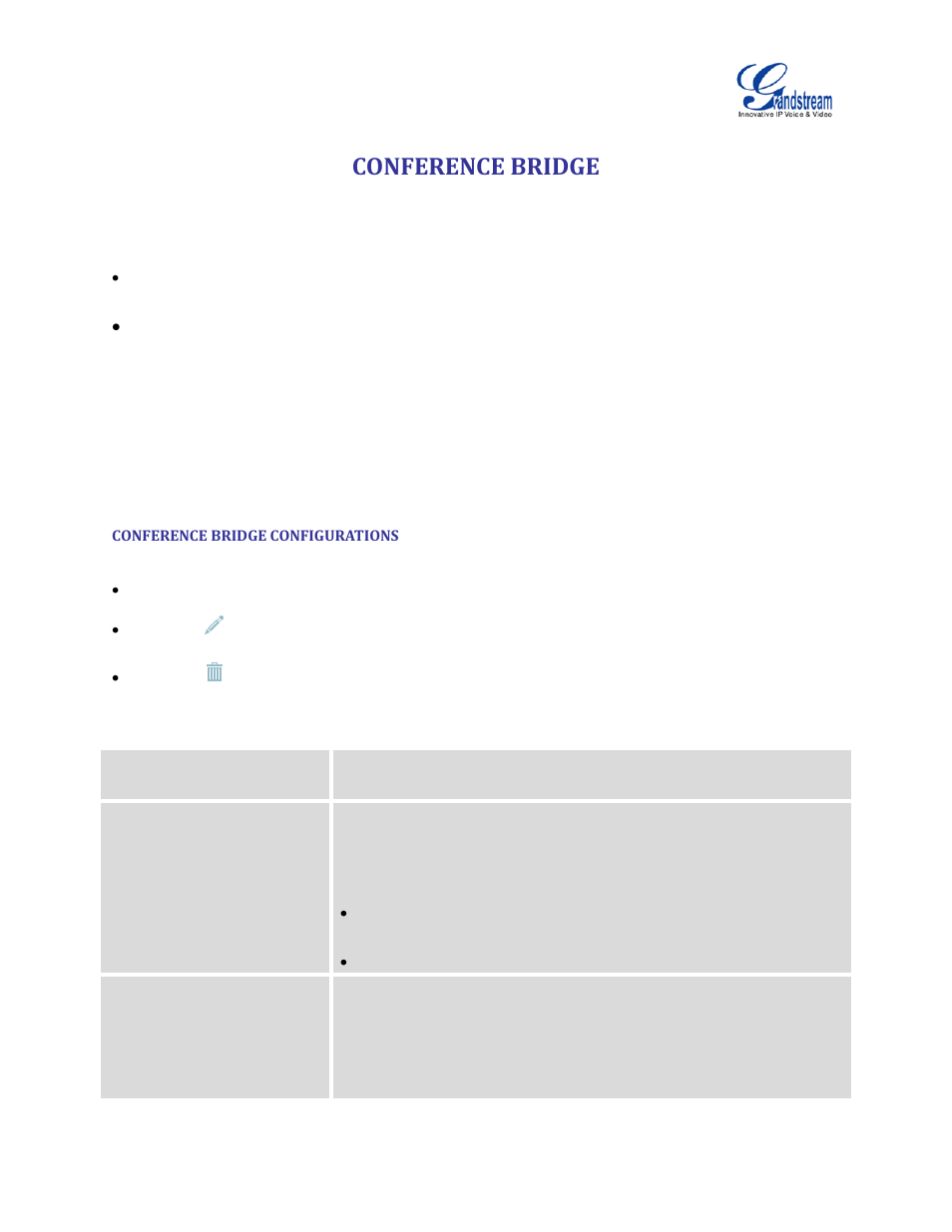 Conference bridge, Conference bridge configurations | Grandstream UCM6100 User Manual for 1.0.9.25 User Manual | Page 178 / 306