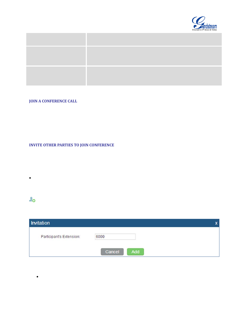 Join a conference call, Invite other parties to join conference, Figure 101: conference invitation from web gui | Grandstream UCM6100 User Manual for 1.0.9.25 User Manual | Page 180 / 306