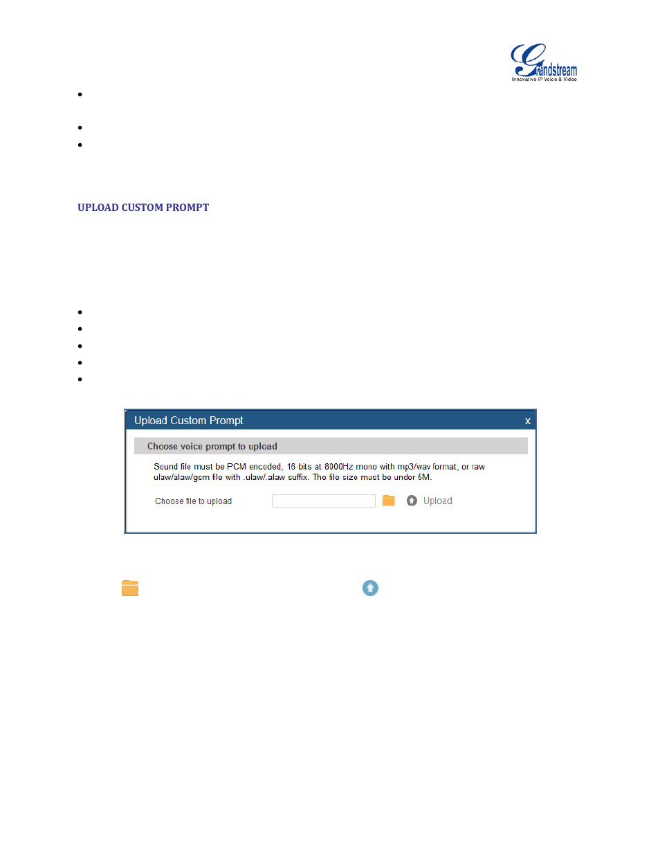Upload custom prompt, Figure 105: upload custom prompt | Grandstream UCM6100 User Manual for 1.0.9.25 User Manual | Page 187 / 306