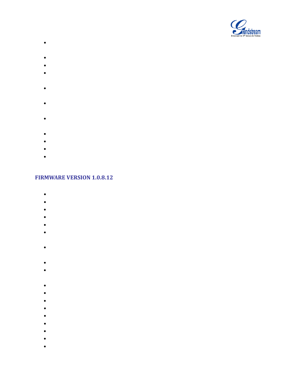 Firmware version 1.0.8.12 | Grandstream UCM6100 User Manual for 1.0.9.25 User Manual | Page 19 / 306