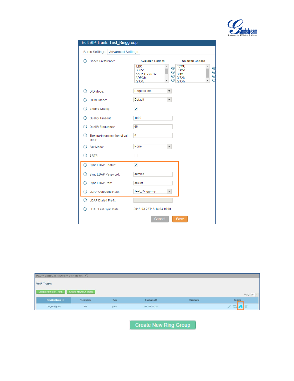 Figure 113: sync ldap server option, Figure 114: manually sync ldap server | Grandstream UCM6100 User Manual for 1.0.9.25 User Manual | Page 199 / 306