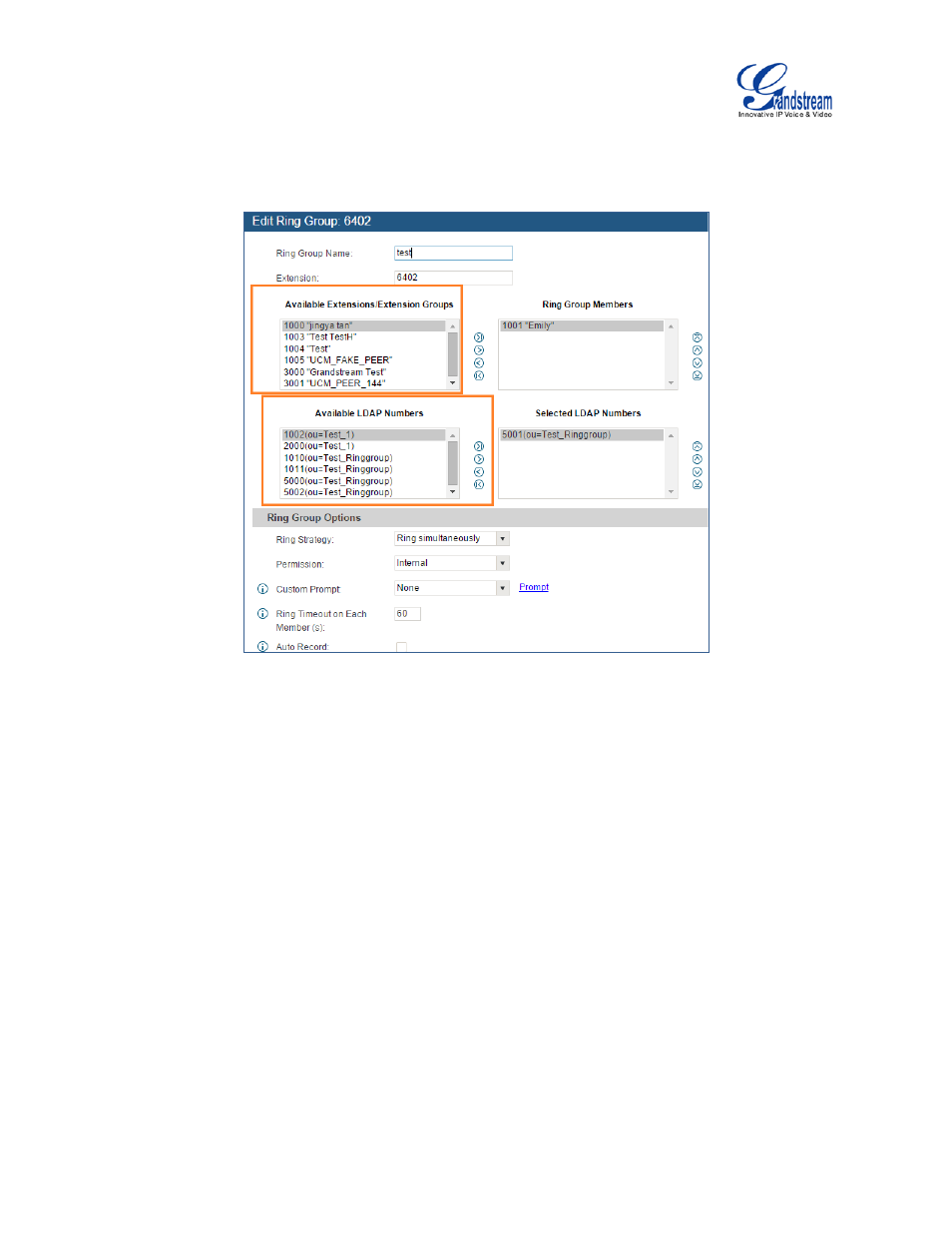 Figure 115: ring group remote extension | Grandstream UCM6100 User Manual for 1.0.9.25 User Manual | Page 200 / 306