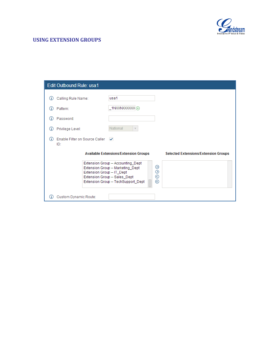 Using extension groups | Grandstream UCM6100 User Manual for 1.0.9.25 User Manual | Page 209 / 306