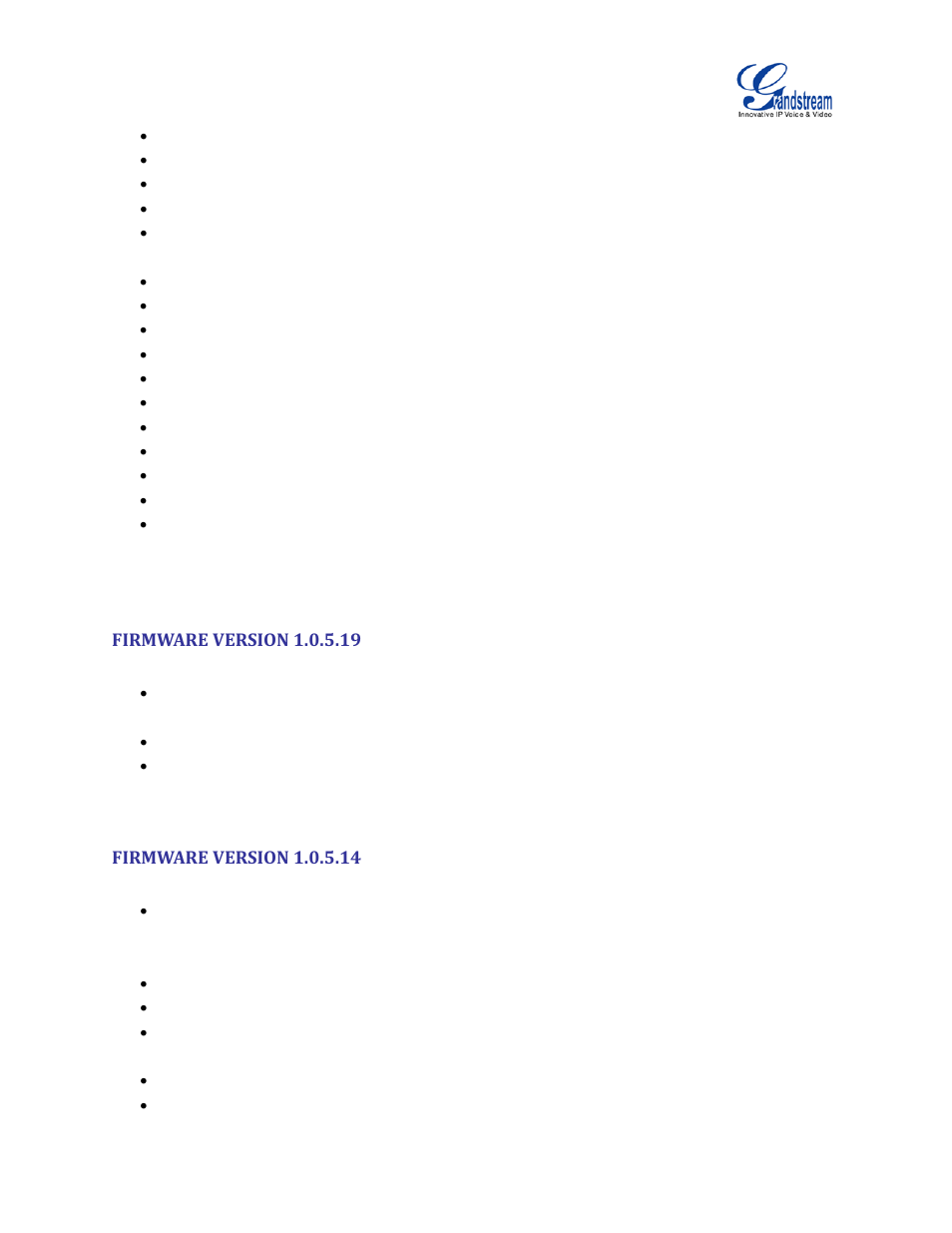 Firmware version 1.0.5.19, Firmware version 1.0.5.14 | Grandstream UCM6100 User Manual for 1.0.9.25 User Manual | Page 21 / 306