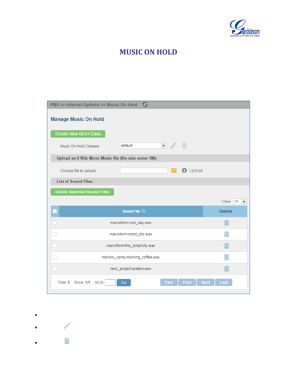 Music on hold, Figure 124: music on hold default class | Grandstream UCM6100 User Manual for 1.0.9.25 User Manual | Page 212 / 306