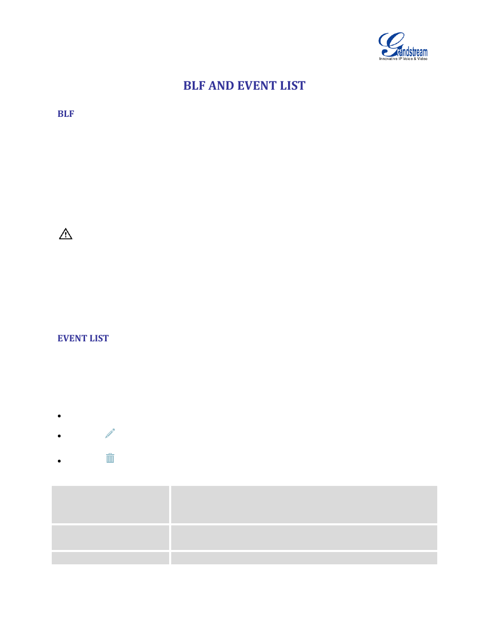 Blf and event list, Event list, Table 74: event list settings | Blf and event, List | Grandstream UCM6100 User Manual for 1.0.9.25 User Manual | Page 232 / 306