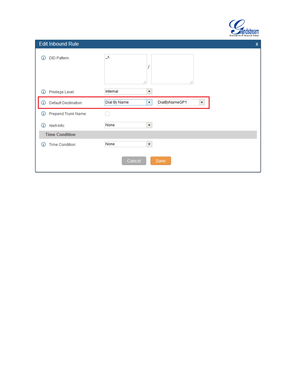 Figure 138: dial by name group in inbound rule | Grandstream UCM6100 User Manual for 1.0.9.25 User Manual | Page 238 / 306