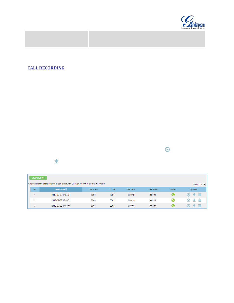 Call recording | Grandstream UCM6100 User Manual for 1.0.9.25 User Manual | Page 248 / 306