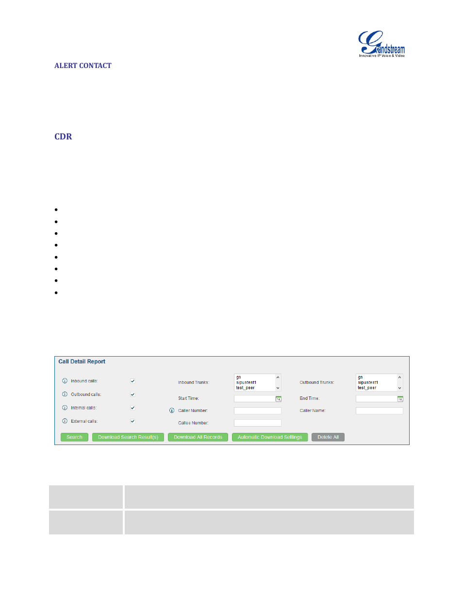 Alert contact, Table 98: cdr filter criteria, Figure 163: cdr filter | Grandstream UCM6100 User Manual for 1.0.9.25 User Manual | Page 280 / 306