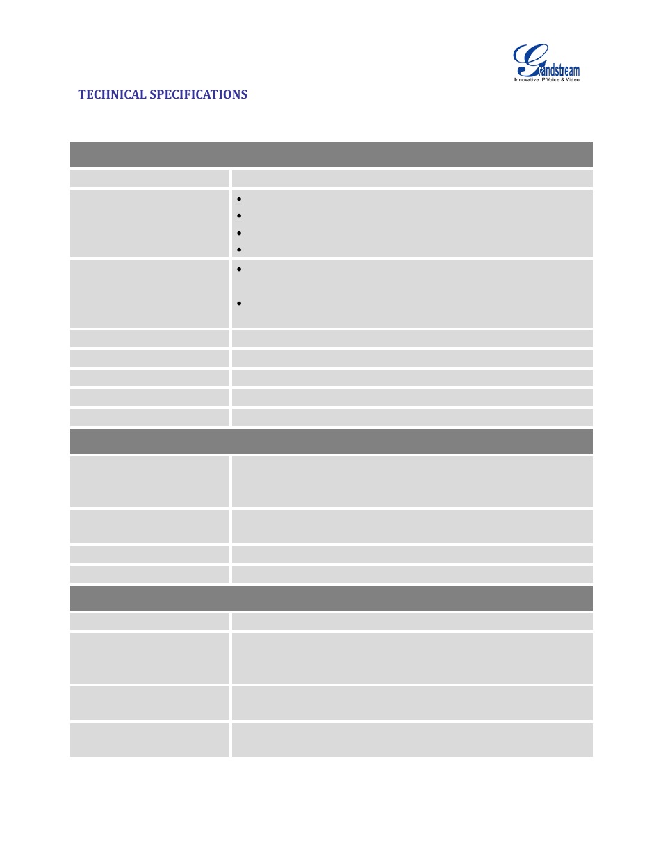 Technical specifications, Table 1: technical specifications | Grandstream UCM6100 User Manual for 1.0.9.25 User Manual | Page 29 / 306