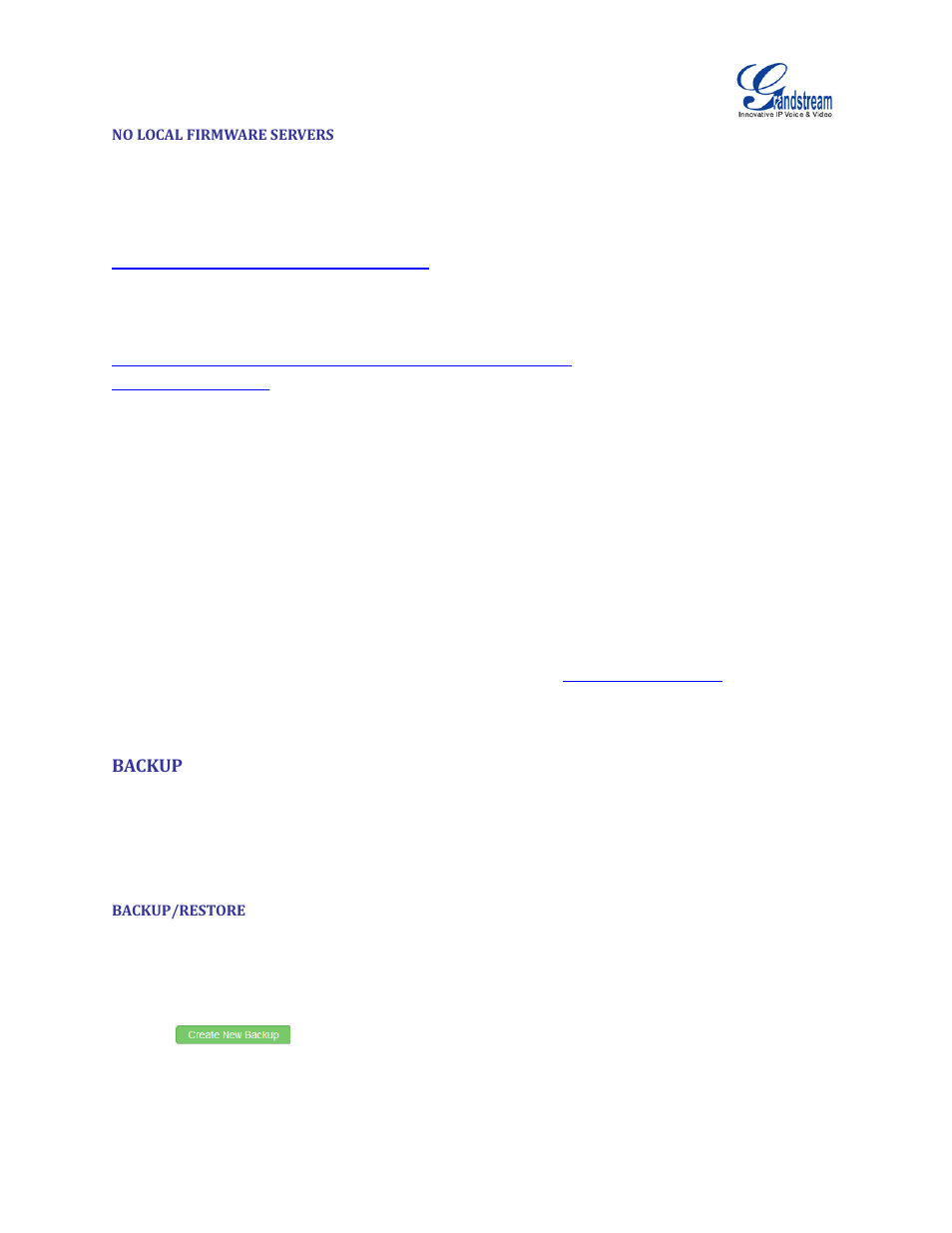 No local firmware servers, Backup, Backup/restore | Grandstream UCM6100 User Manual for 1.0.9.25 User Manual | Page 291 / 306