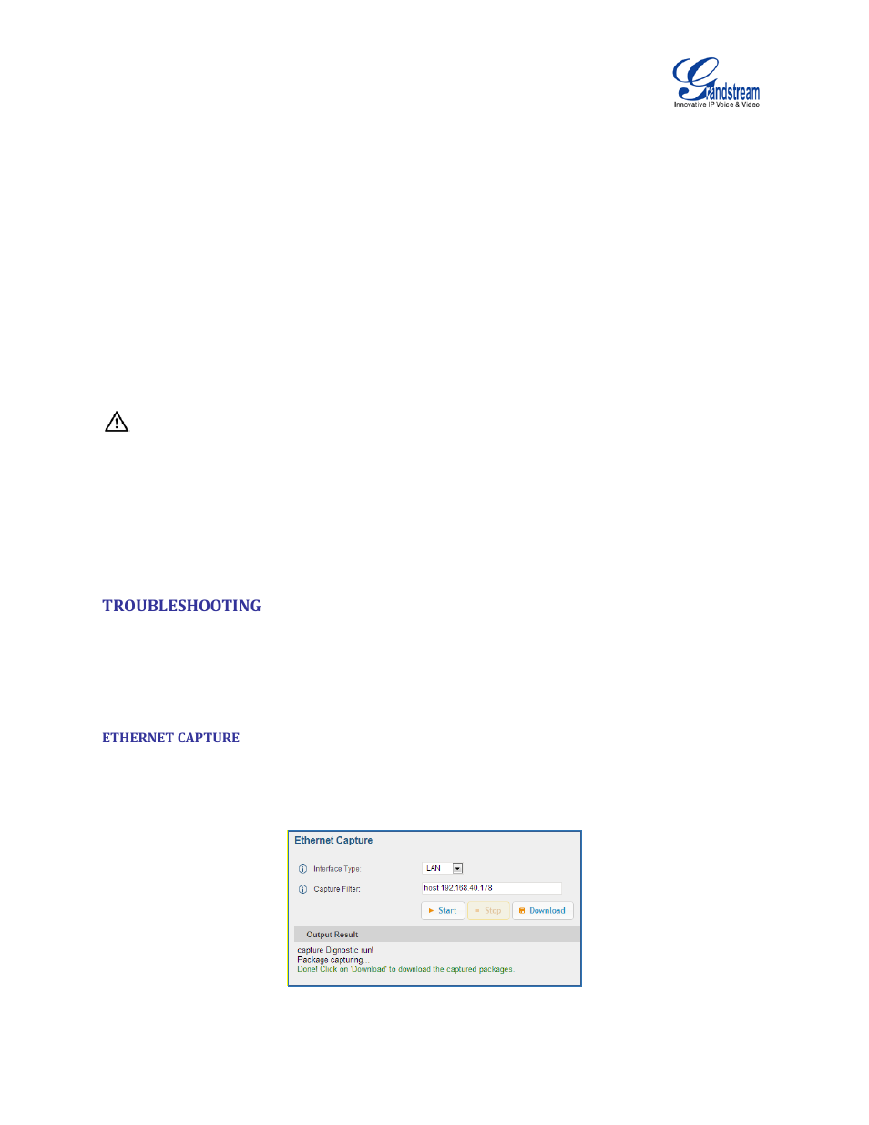 Troubleshooting, Ethernet capture, Figure 184: ethernet capture | Grandstream UCM6100 User Manual for 1.0.9.25 User Manual | Page 298 / 306