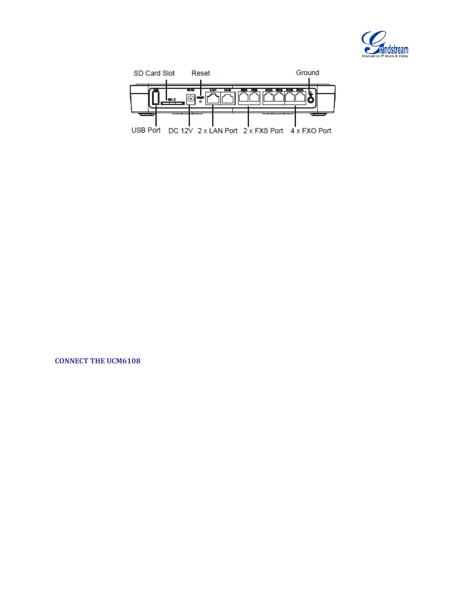 Connect the ucm6108, Figure 5: ucm6104 back view | Grandstream UCM6100 User Manual for 1.0.9.25 User Manual | Page 34 / 306