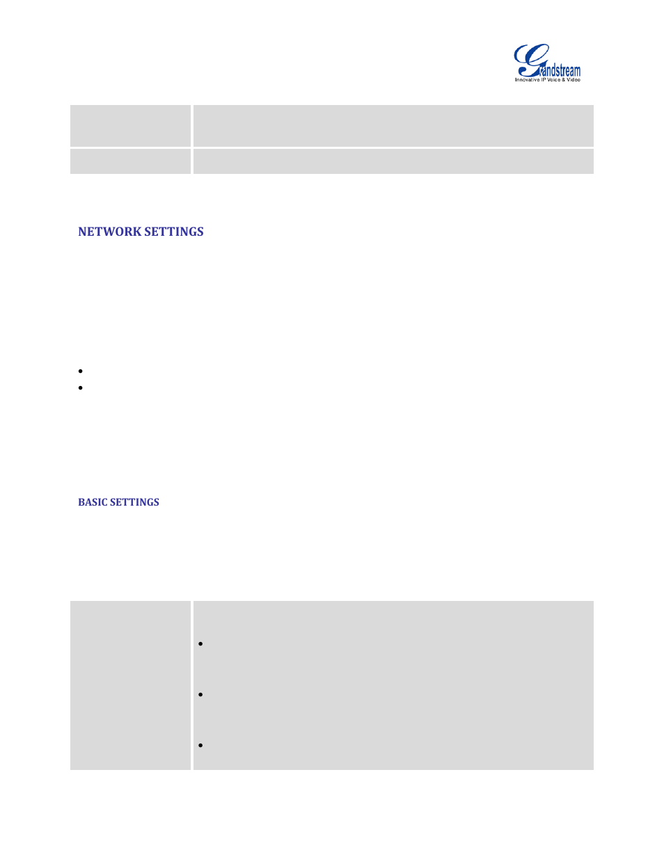 Network settings, Basic settings, Table 8: change binding email option | Table 9: ucm6102 network settings->basic settings | Grandstream UCM6100 User Manual for 1.0.9.25 User Manual | Page 53 / 306