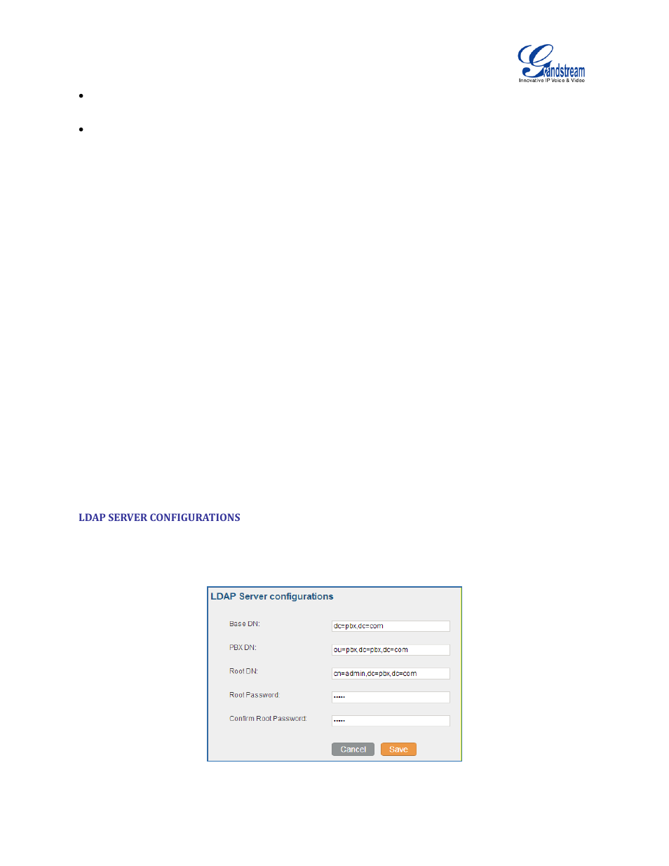 Ldap server configurations, Figure 36: ldap server configurations | Grandstream UCM6100 User Manual for 1.0.9.25 User Manual | Page 73 / 306