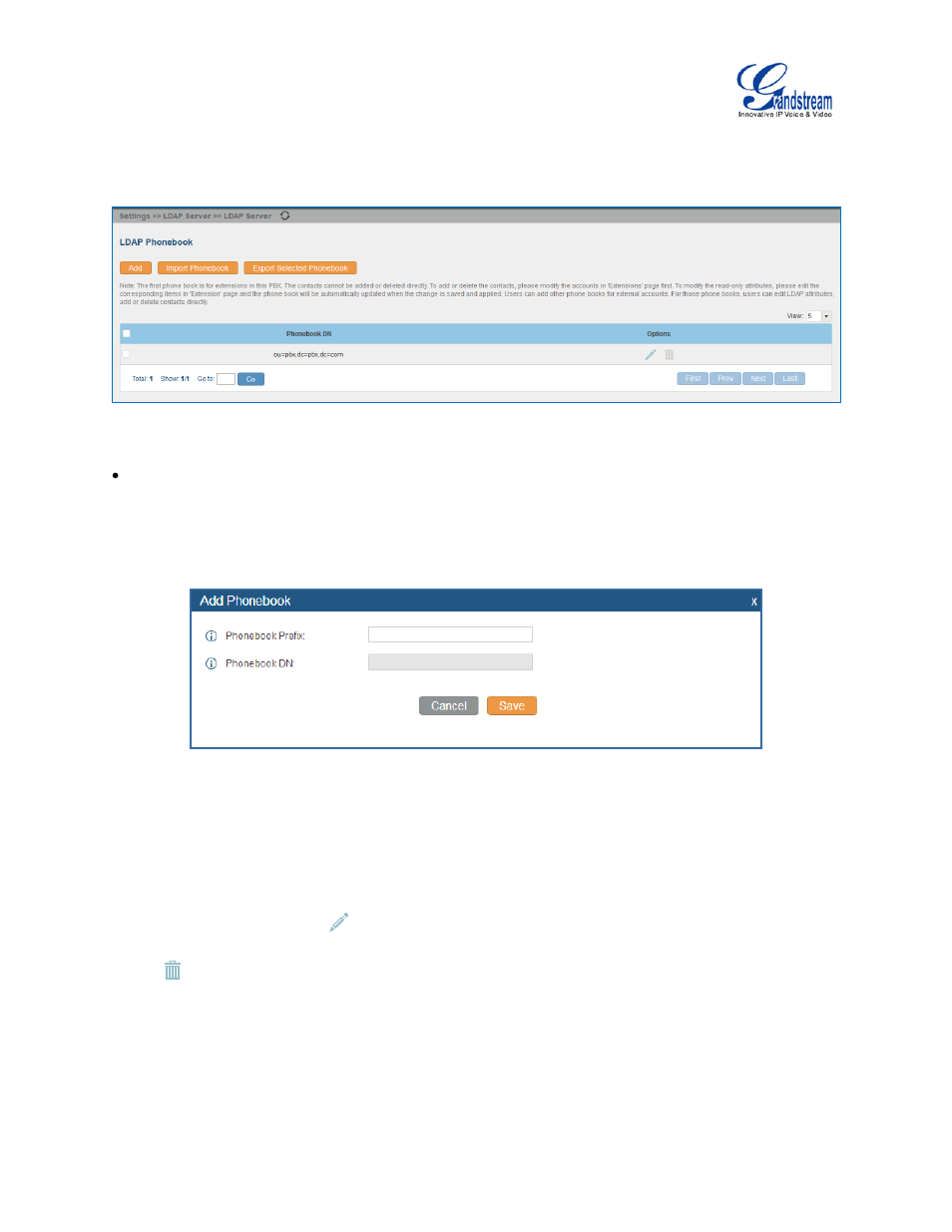 Figure 39: ldap server: ldap phonebook, Figure 40: add ldap phonebook | Grandstream UCM6100 User Manual for 1.0.9.25 User Manual | Page 75 / 306