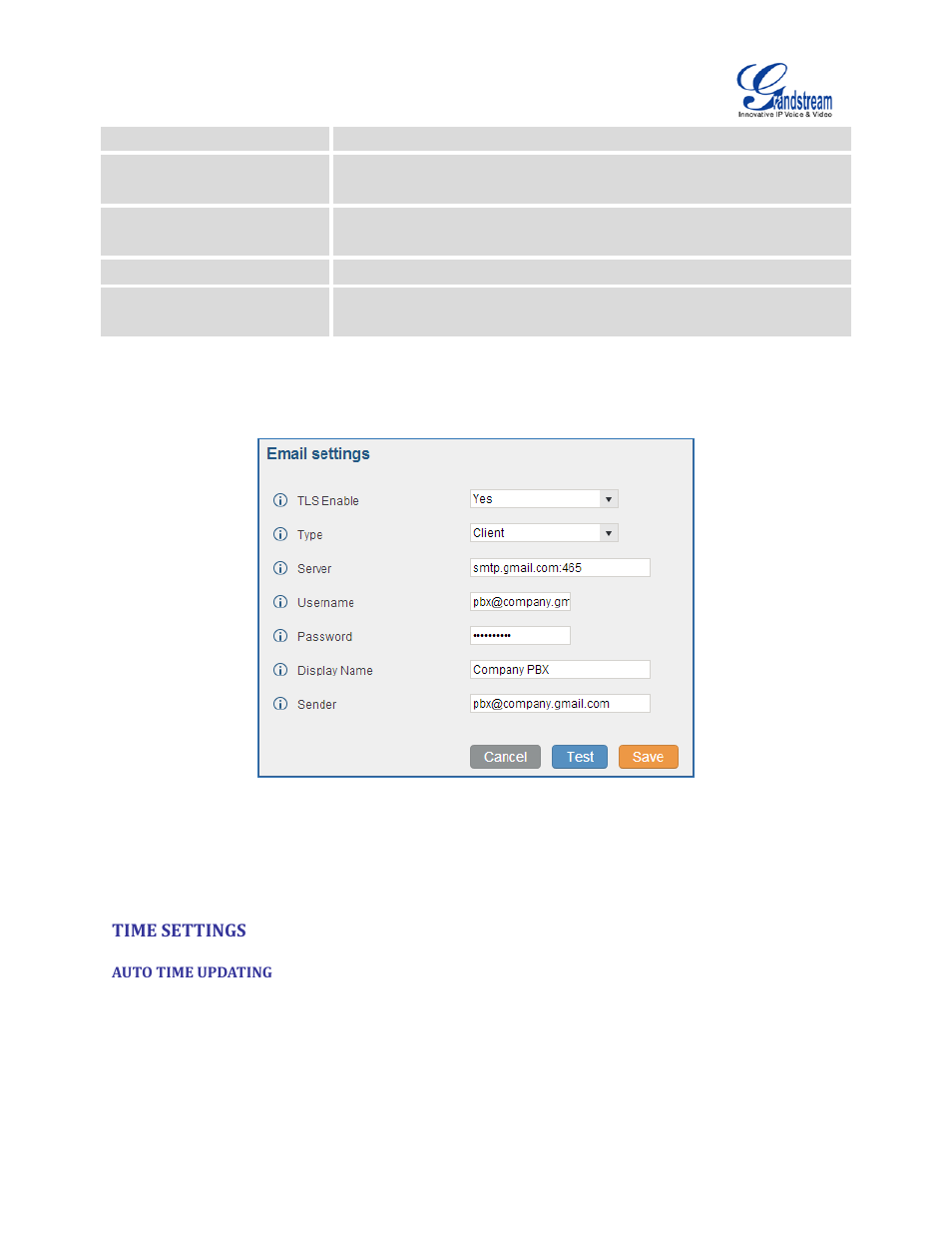 Time settings, Auto time updating, Figure 48: ucm6100 email settings | Grandstream UCM6100 User Manual for 1.0.9.25 User Manual | Page 81 / 306