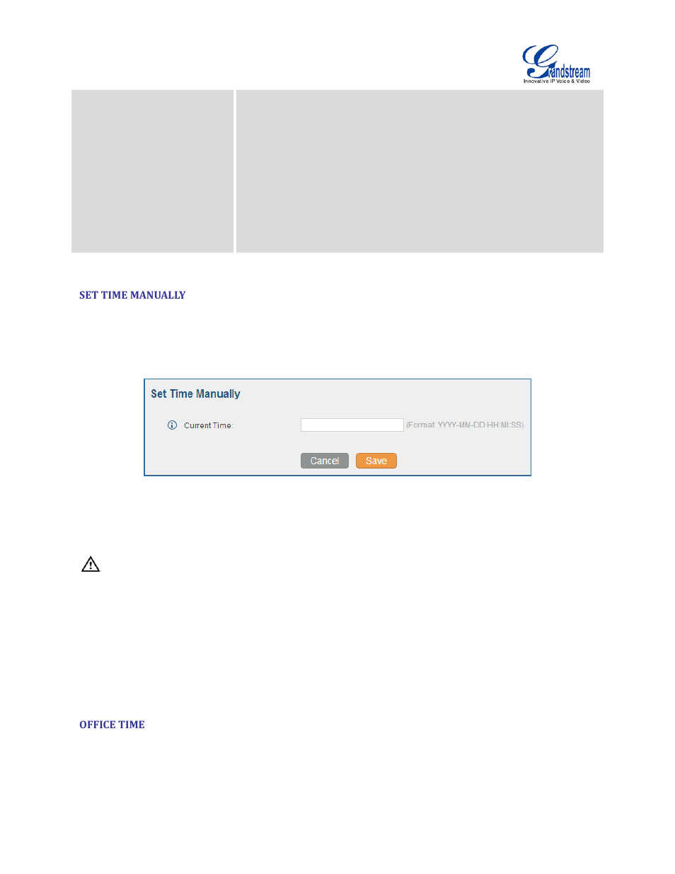 Set time manually, Office time, Figure 49: set time manually | Grandstream UCM6100 User Manual for 1.0.9.25 User Manual | Page 83 / 306