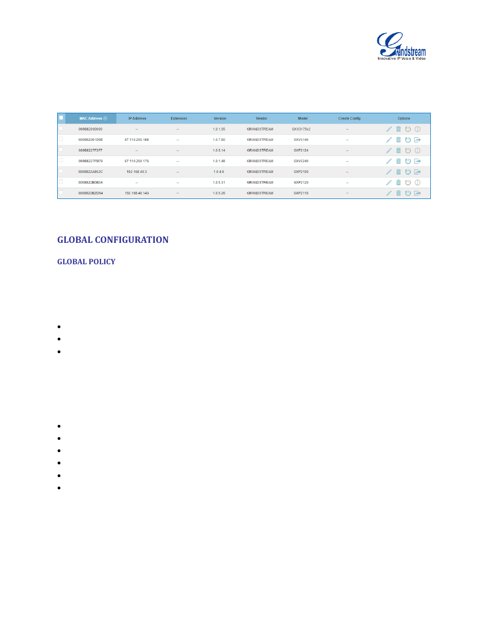 Global configuration, Global policy, Figure 62: discovered devices | Grandstream UCM6100 User Manual for 1.0.9.25 User Manual | Page 95 / 306