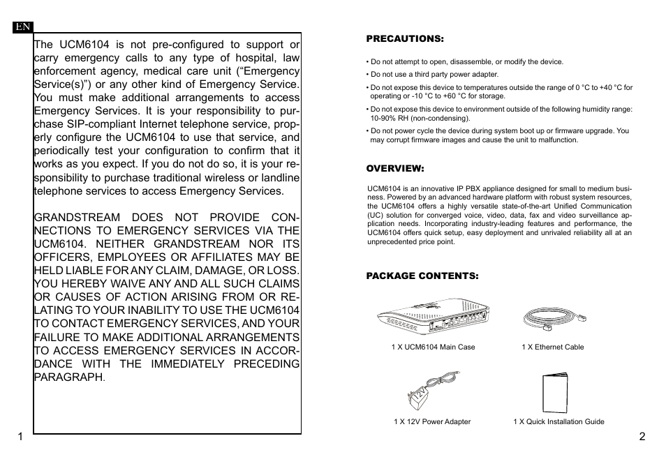 Grandstream UCM6104 Quick Installation Guide User Manual | Page 3 / 16